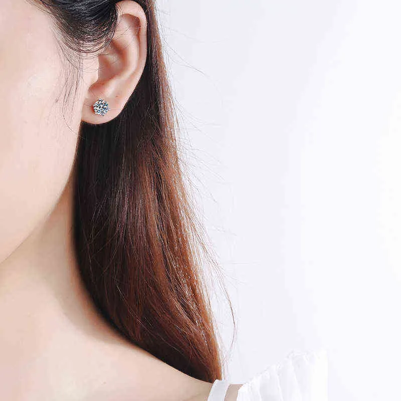 GRA Stud Earrings Lab Diamond 14K White Gold Plated Sterling Silver Earring for Women Men Lovers Ear 1ct 2ct 4ct 220125