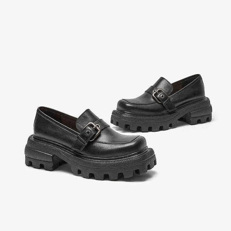 Klänning Skor Beautoday Loafers Platform Kvinnor Ko Läder Kvadrat Toe Buckle Strap Jagged Chunky Sole Ladies Slip på Handgjorda 26519 2 9