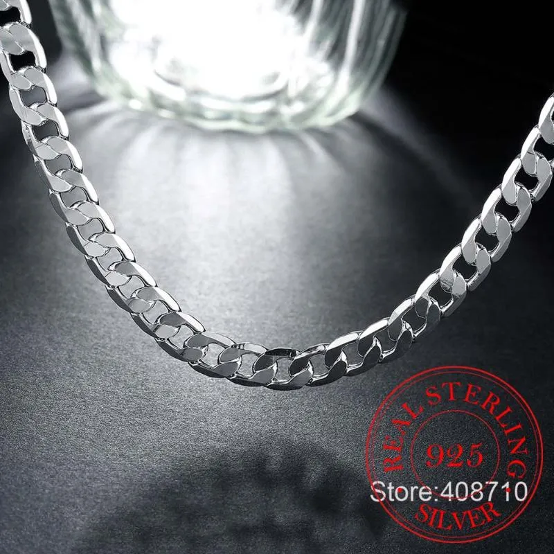 Łańcuchy 925 Srebrne srebrne 8 mm 16-24 cale męskie naszyjnik boczny łańcuch atmosferyczny oświadczenie podtrzymujące biżuterię265s