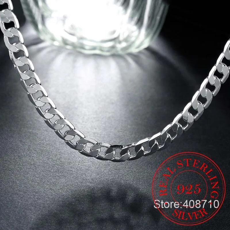 Chaînes 925 Sterling Argent 8mm 16-24 pouces Hommes Collier Chaîne latérale Déclaration atmosphérique Cadeau Fête Bijoux211a