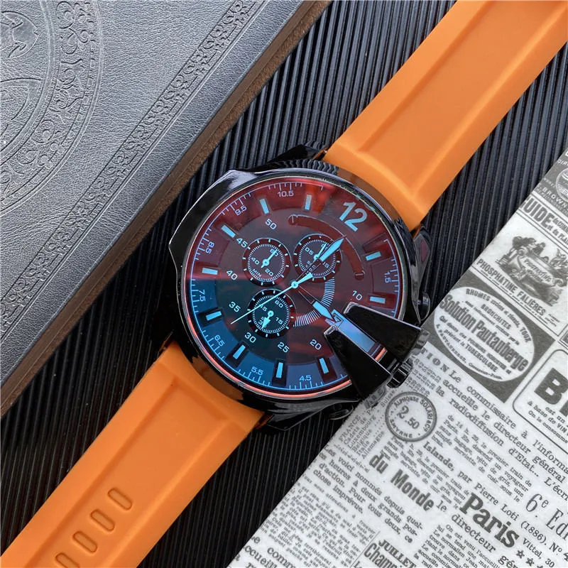 Marca masculina relógios esportivos casuais correndo segundos quartzo masculino relógio de pulso pulseira de borracha reloj de lujo211h