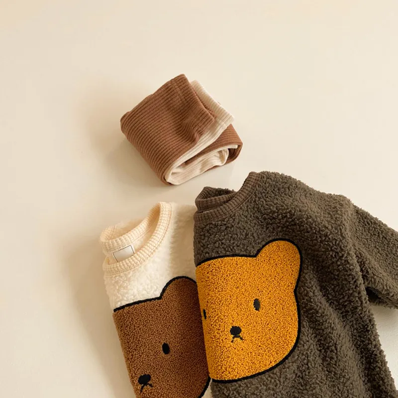 Милансел зимний малыш милый медведь, мальчики, толстовки флисовые девочки пуловер LJ201216