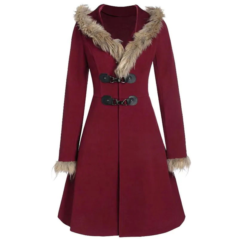 Coat Women 2020 Autumn Winter Fur Hooded Slim Long Overcoat Fashion Casual Solid Color Warm Wool Coat Female LJ201106