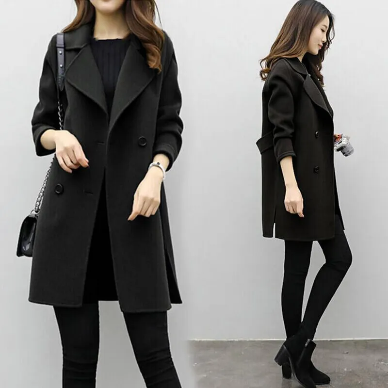 Women Wool Blend Warm Long Coat Plus Size Female Slim Fit Lapel Woolen Overcoat Autumn Winter Cashmere Outerwear LJ2011097559896