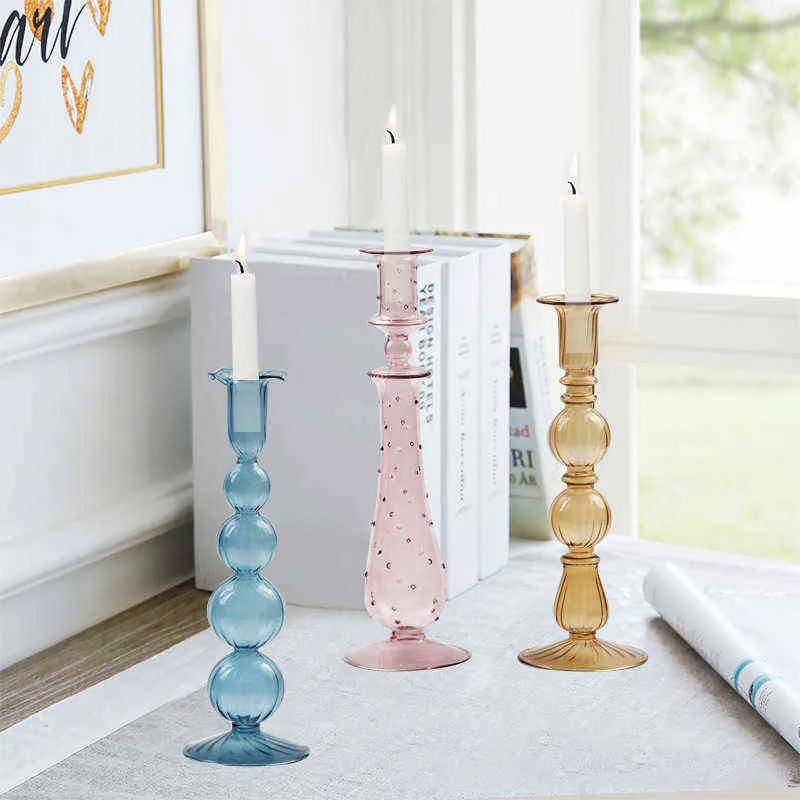 Szklany Uchwyt na świech Wystrój Wedding Dekoracje Dekoracji Home Akcesoria Europejski Retro Kryształ Candlestick Dropshipping H1222