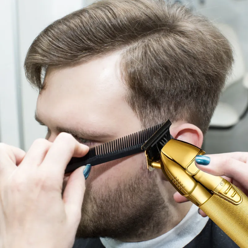 男性の充電式理髪店のためのプロのヘアトリマーゴールドのクリッパーのカッターカッティングTマシンのスタイリングのひげ220216