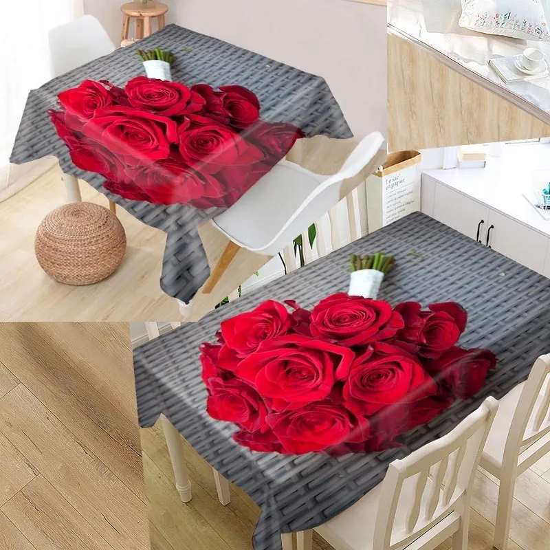 Nuovo arrivo fiori personalizzati tovaglia rosa rossa tessuto Oxford impermeabile tovaglia rettangolare tovaglia feste a casa T200708288K