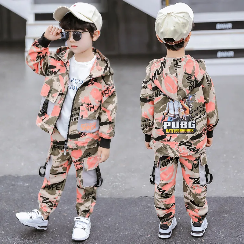 Kids Boy Clothes Sets Primavera Autunno New Fashion Camouflage Game Style Abbigliamento bambini con cappuccio ragazzi Tuta 2-12 anni 201031