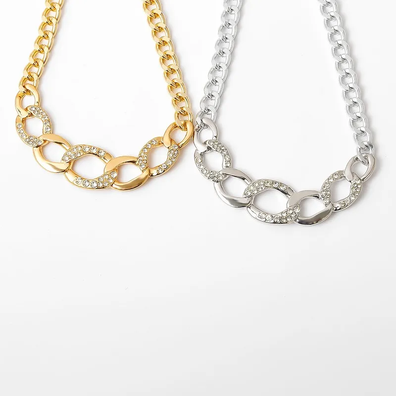 Ожерелья-чокер со стразами и бриллиантами для женщин, винтажное преувеличенное большое золотое звено, блестящее массивное ожерелье для девочек, хип Ho6555457