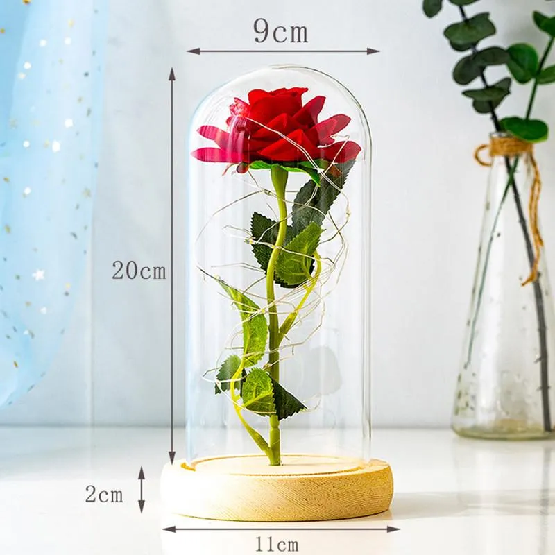 Cadeau de Saint-Valentin pour petite amie Rose éternelle LED Fleur en aluminium avec couvercle en verre Fête des mères Faveurs de mariage Cadeau de demoiselle d'honneur 310A