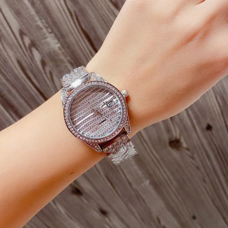 Reloj de pulsera de cuarzo de marca de moda para mujer y niña con correa de acero de metal estilo cristal Relojes R144