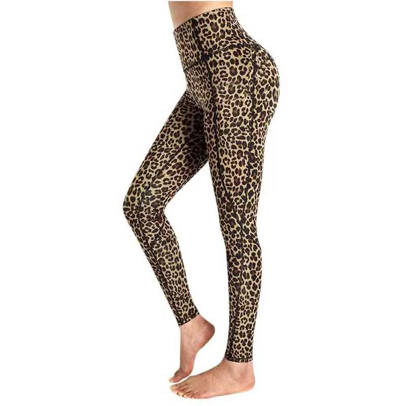 Pantalons pour femmes Pantalons de yoga Poches Imprimé léopard Taille haute Leggings d'exercices Pantalons de course Collants de sport pour femmes Leggings pour femmes H1221
