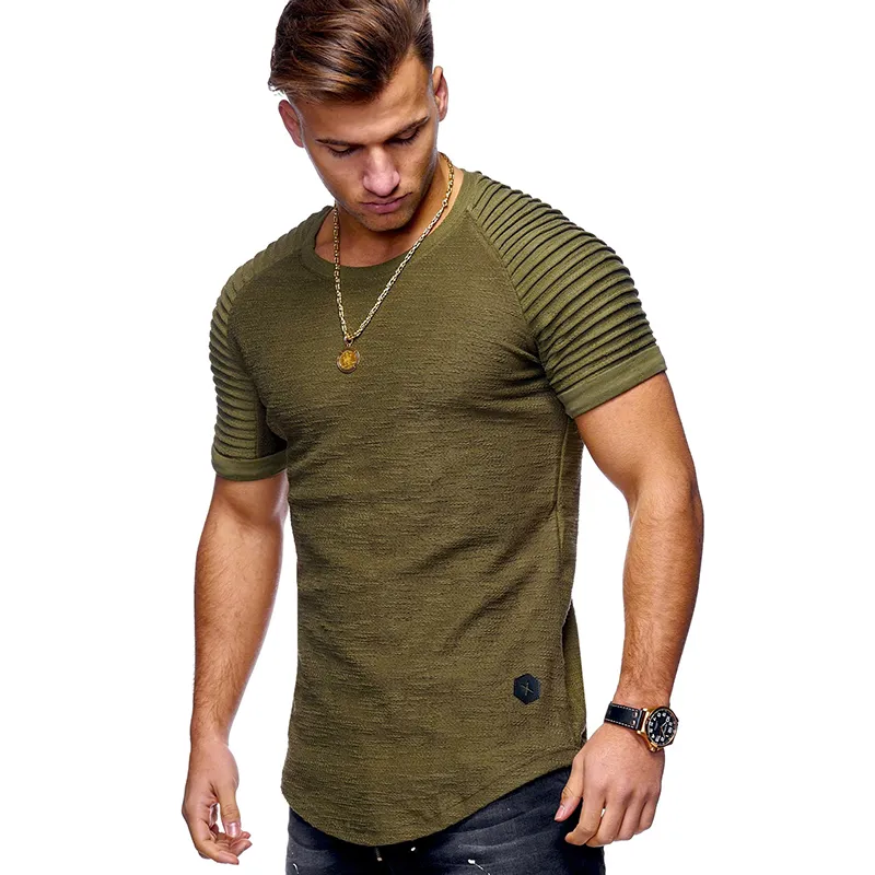 T-shirt Homens High Street Cor Sólida Homens Homens Mangas Curtas Stripe Fold Slim Fit Hipster Casual Camiseta Homem Y201118