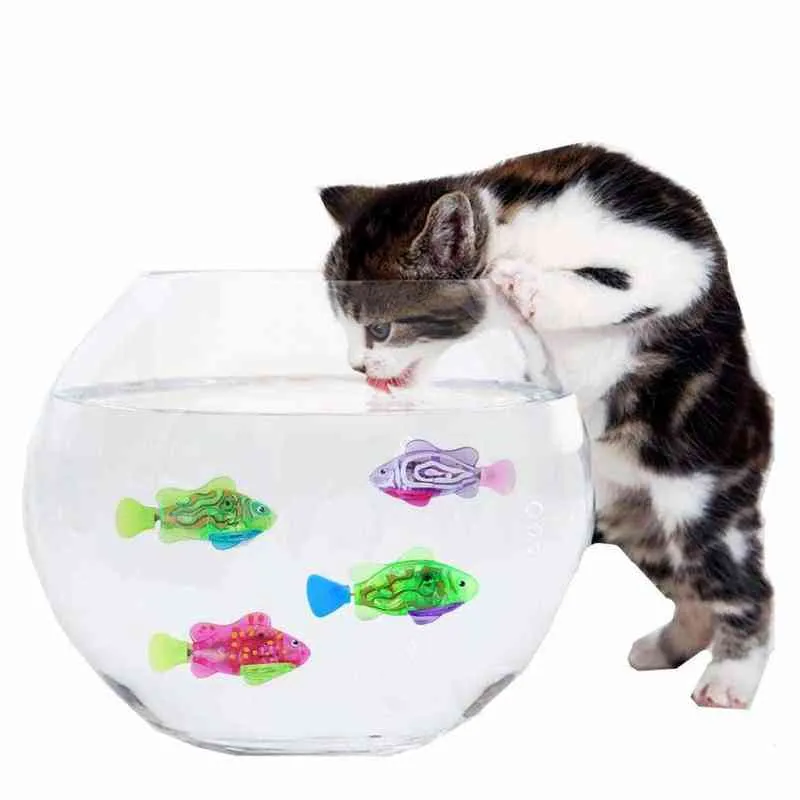 4 -stks kat interactief elektrisch vis speelgoedwater voor binnenspelen zwemmen en hond met LED -licht Pet S 2201105415166