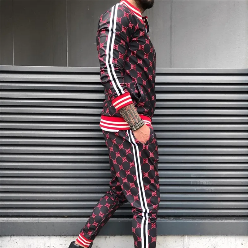 Mens Tracksuit Höst Fashion Casual Men Fitness Sats Brev Patchwork Hooded Sweatshirt Sweatpants Sportsdräkt Streetwear X1218