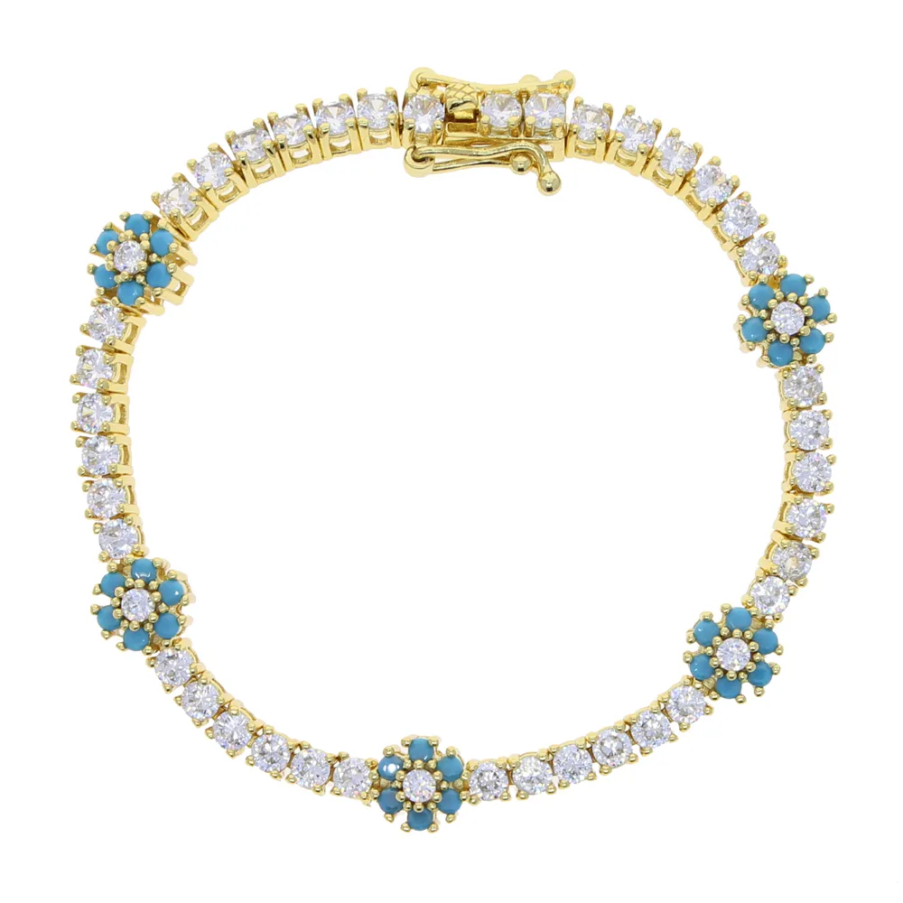 2021 NEW ARRIAN ARINGE BLUE CZ CORILFUL FLOWER TENNIS LINK CHAIN BRACELET FOR WOMEN GIRLS ICECE OUT BLING CZ PAVED DAISY FLOWER BRACELETS257F