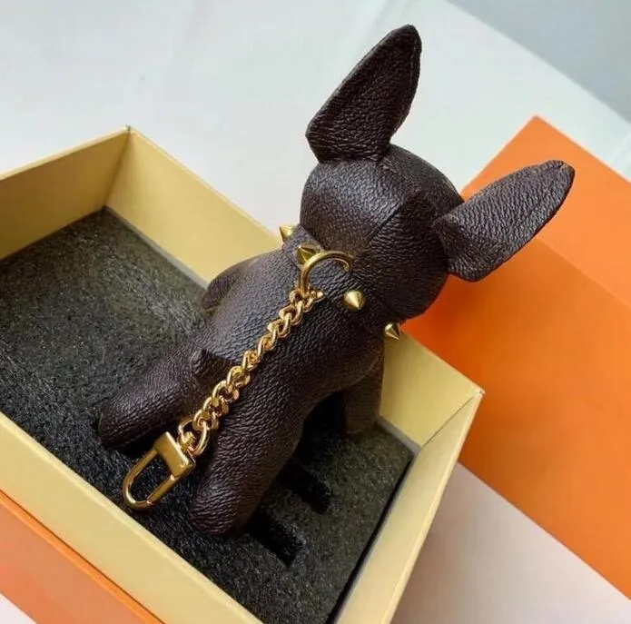 2021 Designer Animal Animal Mały pies Kluczowy Akcesoria Kluczowy pierścień PU skórzany liter