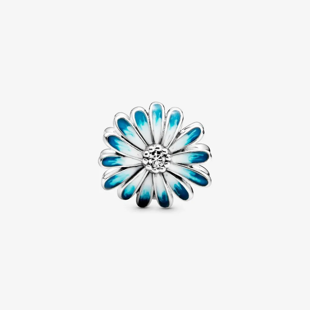 Nuovo arrivo 925 sterling silver blu margherita fiore fascino adatto originale europeo braccialetto di fascino accessori di gioielli di moda296d