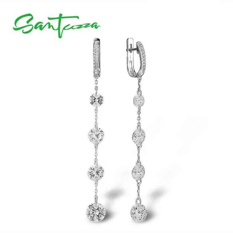 Santuzza Pure 925 Sterling Silver Drop Earrings for Women Shiny White CZ Elegant Long Dingling Handgjorda fina smycken 2201081303160