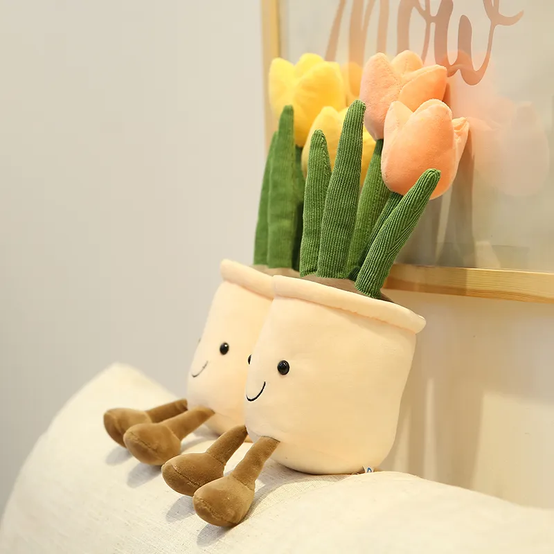 Simulation de plantes de tulipes jouets en peluche décor de chambre en peluche créatif fleurs en pot oreiller poupée douce pour filles enfants cadeau d'anniversaire 35 cm 26990759