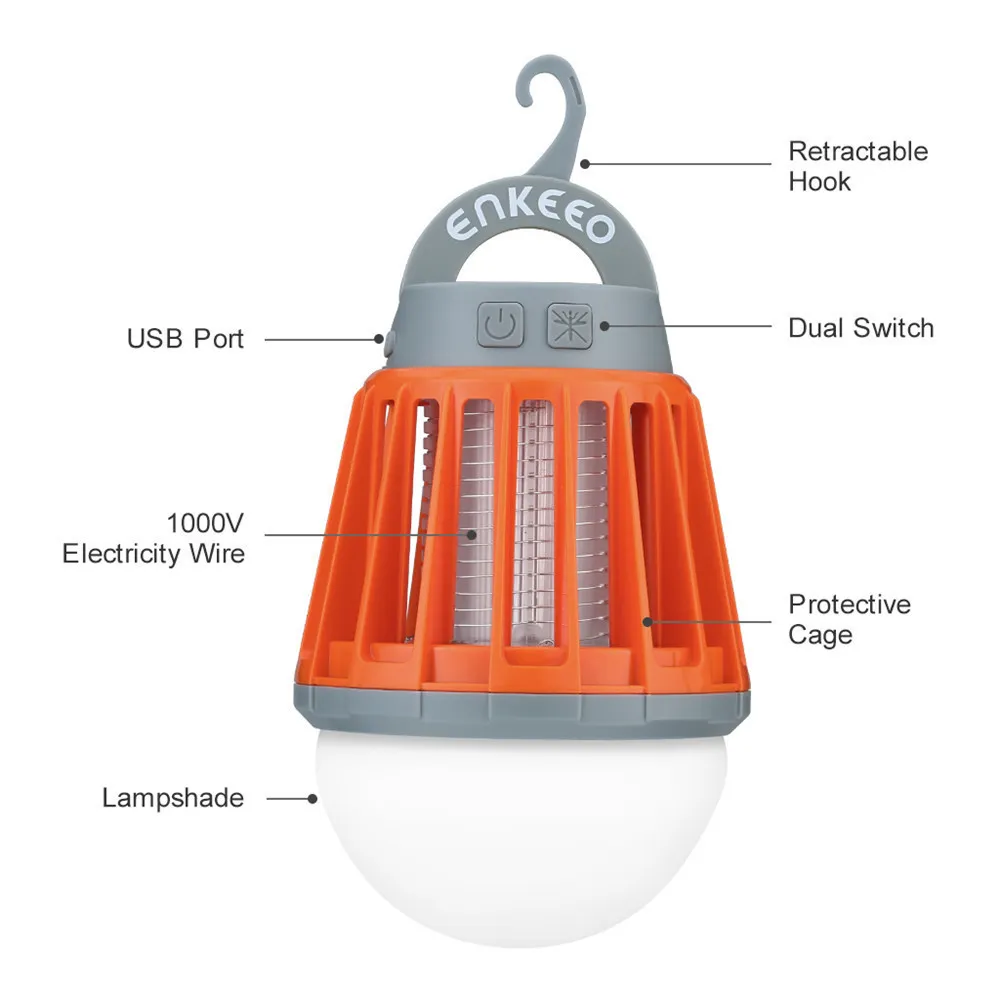 Enkeeo Camping Ampoule USB Charge LED Mosquito Killer Lampe Répulsif Étanche Pest Insectes Mosquito Killer Pest Control Y200106