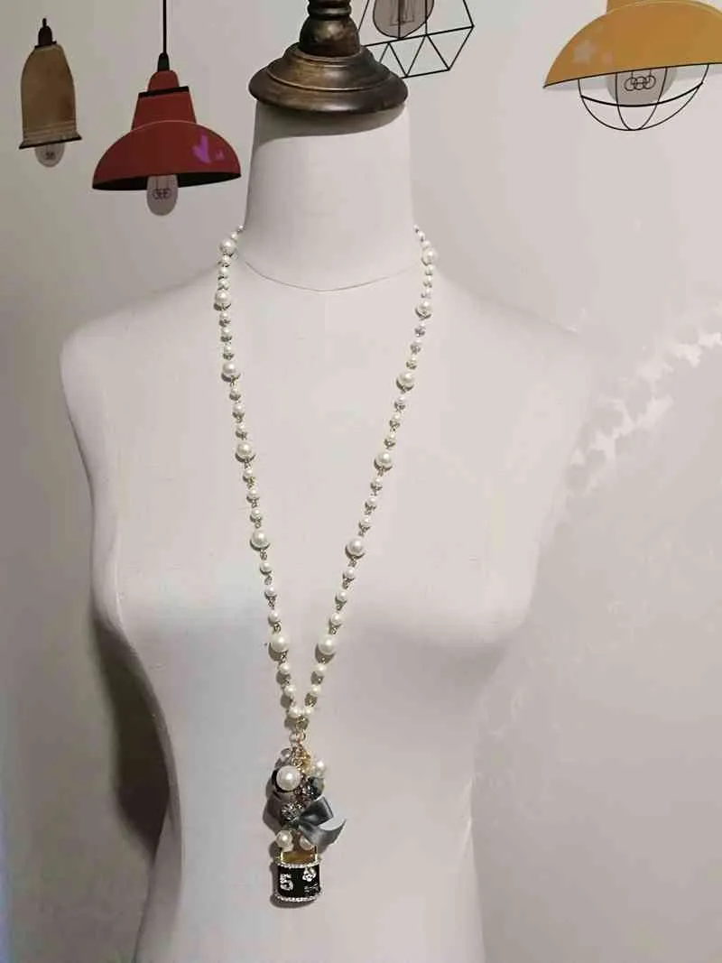 Koreansk trendig tröja hänge lång pärlhalsband för kvinnor party smycken3390154