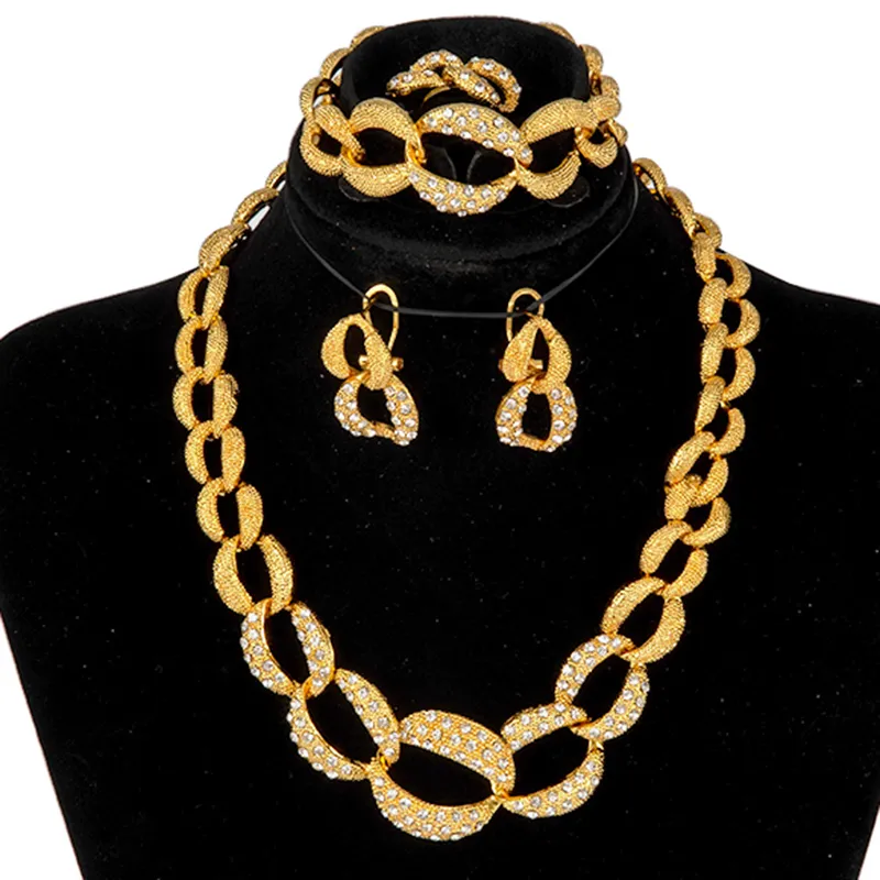 Set di gioielli in oro di Dubai Collana araba, bracciale, orecchini, set di anelli, set da donna africana, regalo di nozze, gioielli collares etiopi 20330o