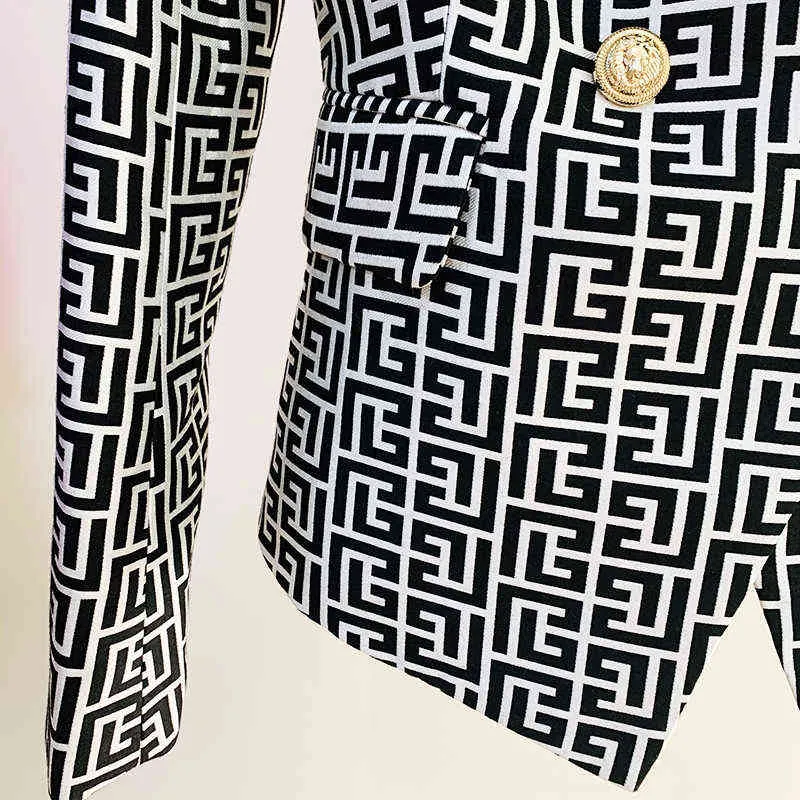 High Street EST 2022 Designer Jacket Dames met dubbele borsten Lion Buttons Geometrical Jacquard Blazer 211224