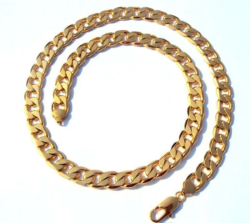 Klassisk mäns 18K Real Yellow Solid Gold Chain Halsband 23 6inch 10mm Sqckftu Queen662130