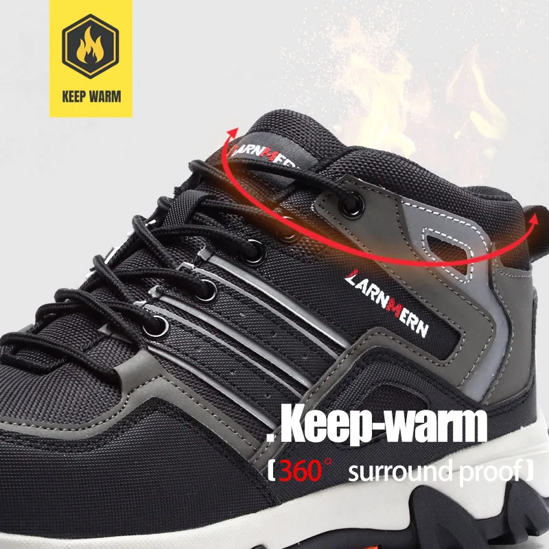 Larnmern Men Safety Shoes男性用スチールトーワークシューズ反射性通気性ワークブーツY200915付きハイキングハイキングハイキング