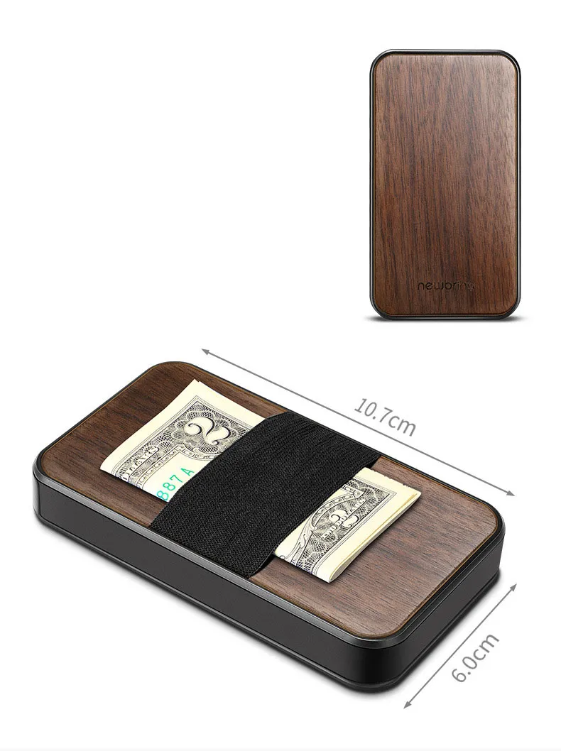 Vente 2021 NewBring Slide Porte-carte de crédit Portefeuille de nouveauté avec couverture en bois Poche avant mince Pince à billets RFID pour Men337e2076758