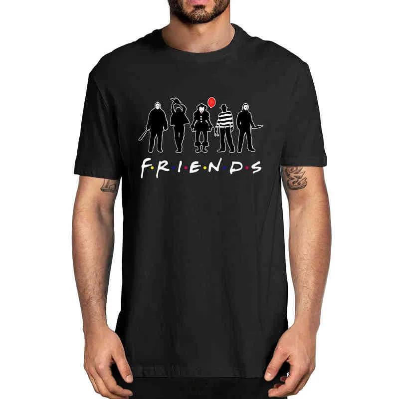 Horror Friends Film Scary Jason Halloween Lustig 100 % Baumwolle Sommer Herren Neuheit Übergroßes T-Shirt Damen Casual Streetwear Geschenk G1222