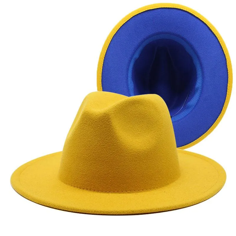 Einfache äußere dunkelgrüne innere rote Wollfilz-Jazz-Fedora-Hüte mit dünner Gürtelschnalle Männer Frauen breite Krempe Panama Trilby Cap 59-61CM322w