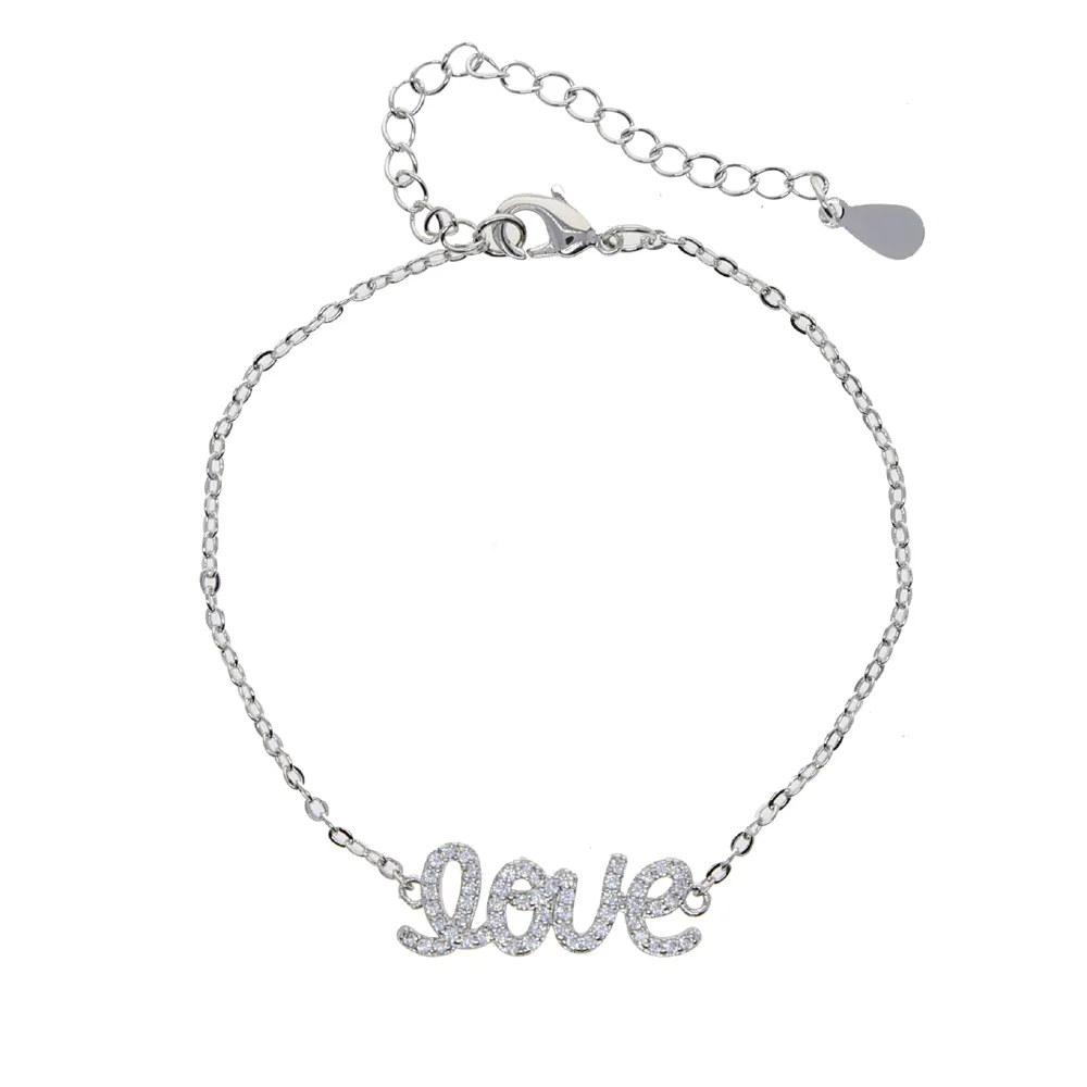 Promotie Mode-sieraden voor 2021 Valentijnsdag Gift Micro Pave Wit Rainbow Love Letter CZ Armband voor Vrouwen