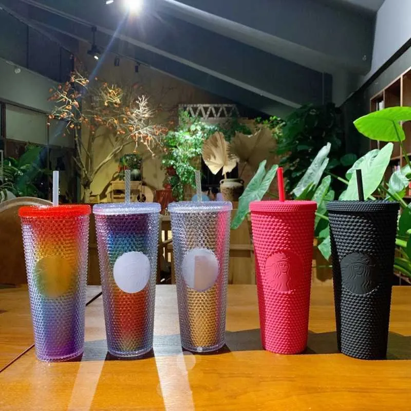 Limited starbucks tumbler straw cup goddess Diamond Studded Cup cold cupWater Bottle Mugs Straw Cup Rose red ins