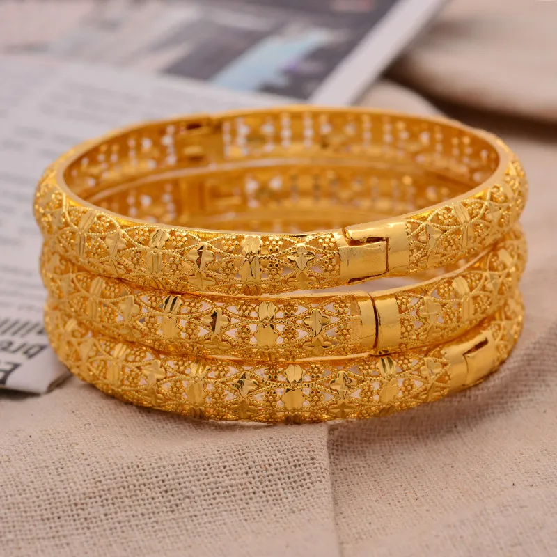 24k lot Dubai Bröllop Bangles For Women Man Etiopiska smycken Guld Färg Afrika armband Kvinnor Arab Birthday Smyckesgåvor F7402358