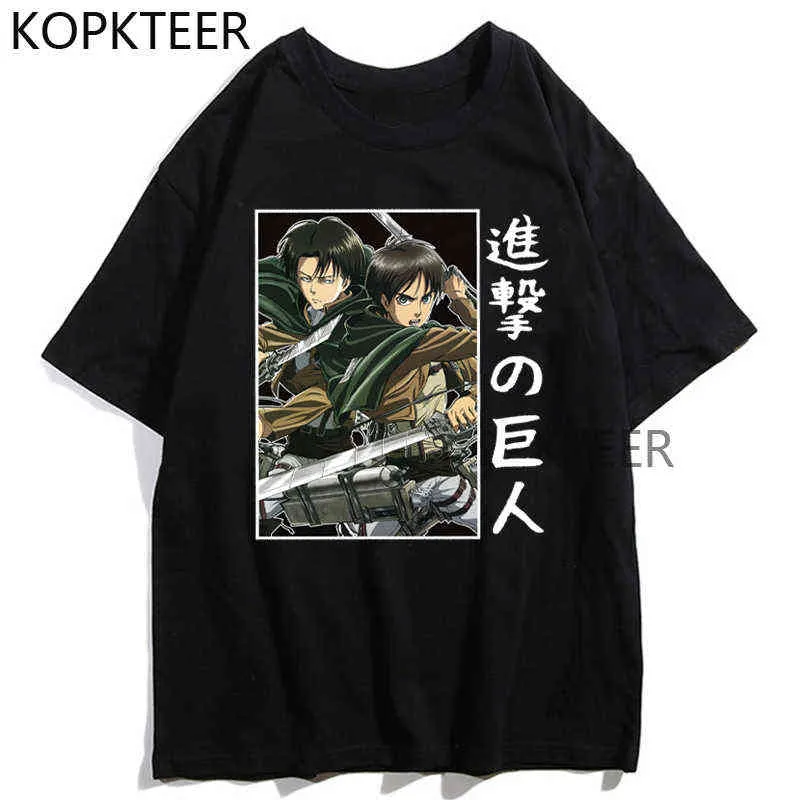 Attack på titan anime t-shirt män kvinnor t-shirt toppar kawaii anime manga tecknadare hajuku streetwear sommar tee shirt kläder y220208