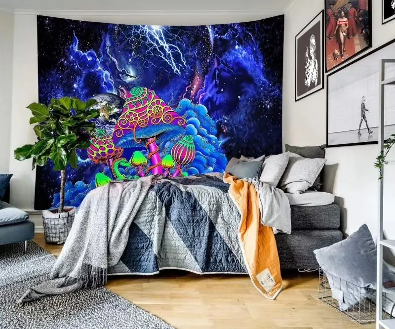 Space Mushroom Forest Tapestry Fairytale Trippy Colorful Dragon Wall Hanging Tapestry for Home Deco Tapestry Mandala T2006016153399