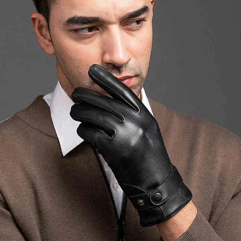 Herfst Men Business Sheepskin Leather Handschoenen Winter vol vinger touchscreen zwarte handschoenen rijden op motorfietshandschoenen NR196 211224314L