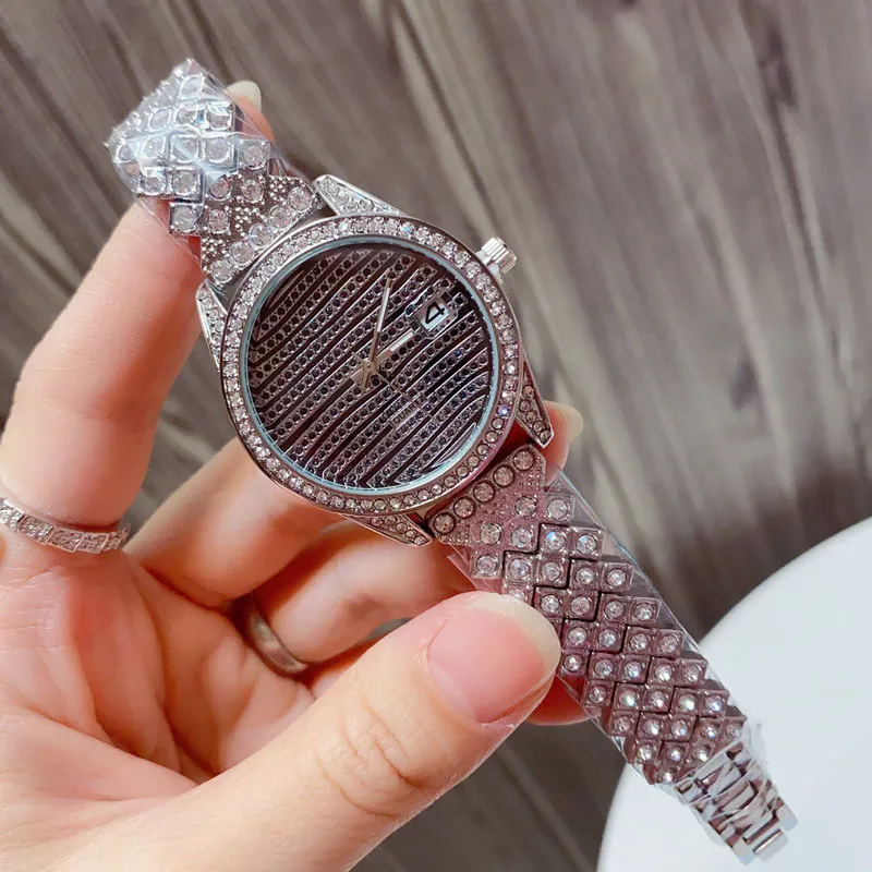 Reloj de pulsera de cuarzo de marca de moda para mujer y niña con correa de acero de metal estilo cristal Relojes R144