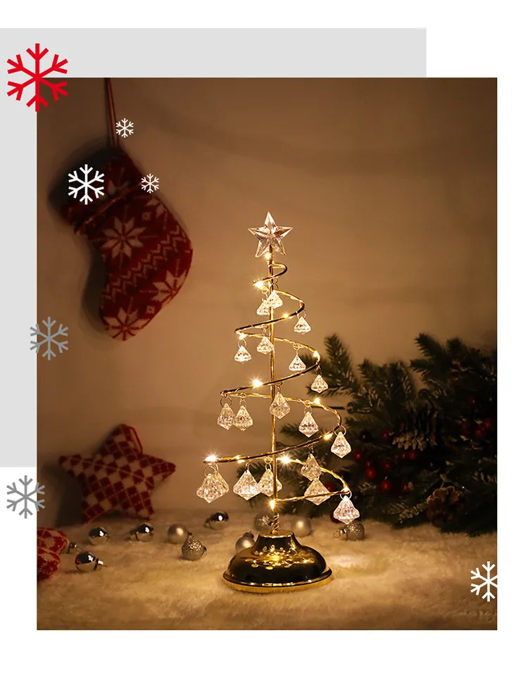 LED JUL TREE Bord lampa Batteri Power Modern Crystal Desk Decor Light Bedroom Living Room Gift Lights Y201020