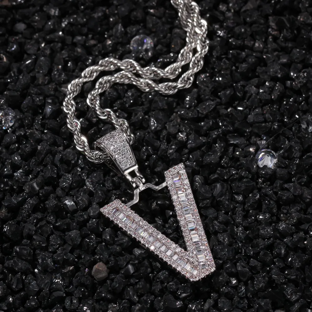 A-Z Baguette Одинока для подвесного ожерелья с кубическим Zriconia хип-хоп украшения для мужчин Women320y