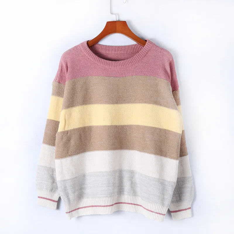 Foridol glitter stripe pullovers female casual sequin pink plus size sweater women autumn winter knited christmas jumper 210415