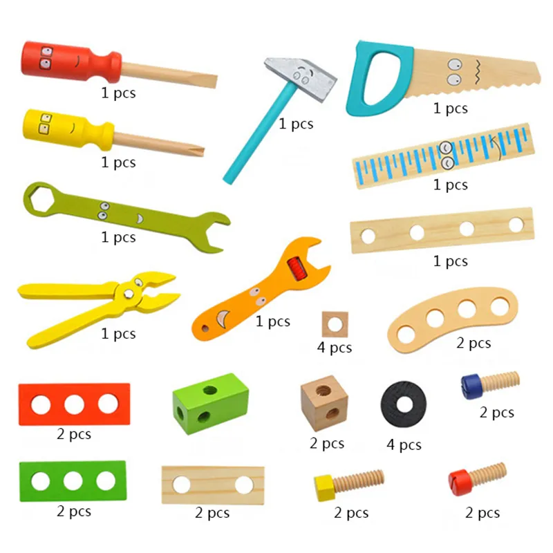 Boîte à outils en bois pour enfants, jeu de simulation, jouets éducatifs Montessori, démontage d'écrou, assemblage de vis, réparation de simulation, outil de charpentier LJ201007