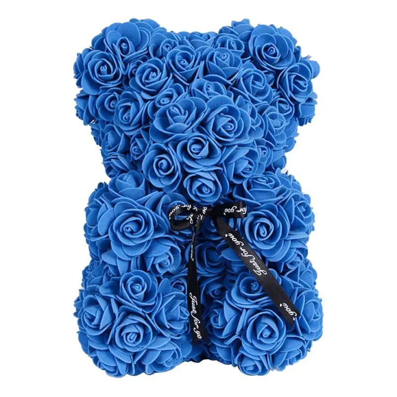 VKTECH Cadeau de Saint Valentin 23 cm Ours en Peluche Rose Rouge Fleur Artificielle Décoration pour Noël Cadeau d'anniversaire de la Saint-Valentin 272h