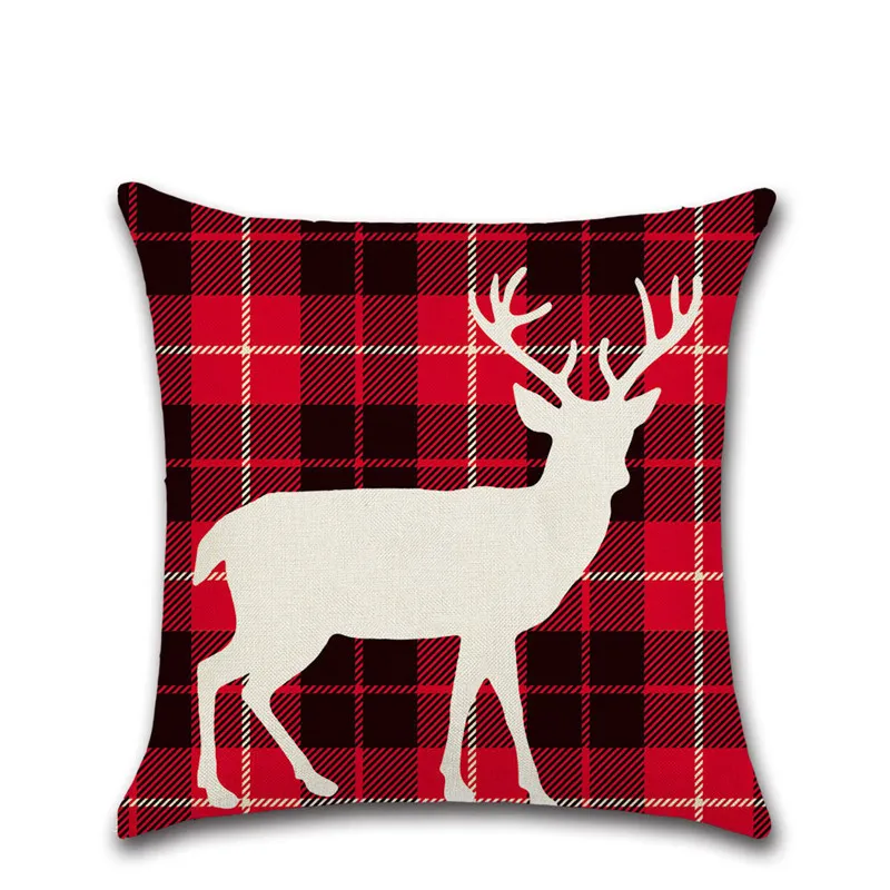 Julkuddfodral Canvas 45*45 cm älg Tryckt individuellt paket Julkuddtäcke Retro Plaid Pillow Case Bedding