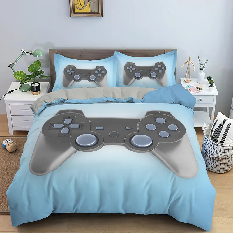 Neue Gamepad Queen-Size-Bettwäsche-Set Moderne Gamer Bettbezug mit Kissenbezug Kinder Jungen Mädchen Geschenk Bettwäsche für Schlafzimmer Dekor 201209