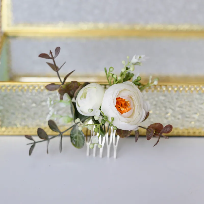 Handmade Greenery Headwear Bride Head Piece Flower and Leaf Hair Comb for Wedding Ceremony J0113