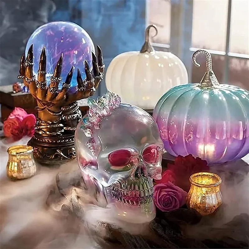 Boule de cristal scintillante pour Halloween, lampe magique créative mains de sorcière, veilleuse, doigts de crâne, décorations Plasma 220211191D