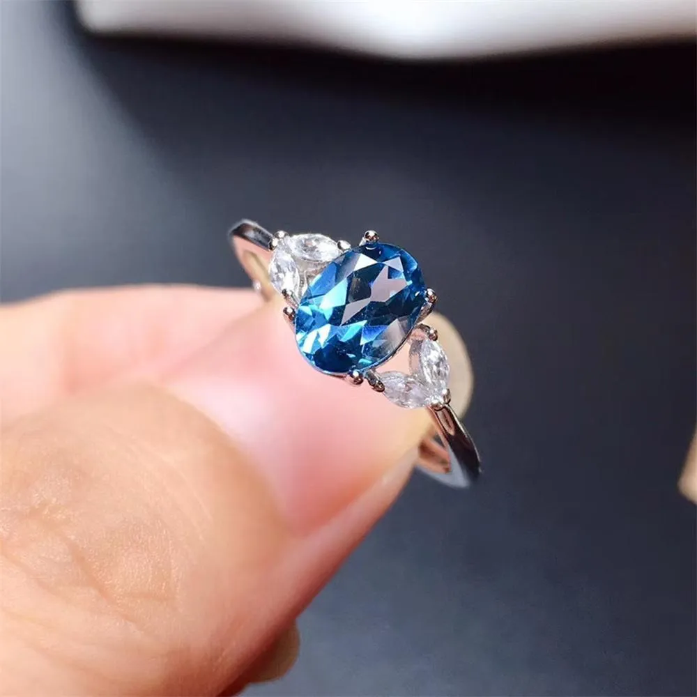 Doğal Topaz Ring S925 STERLING Gümüş Doğal Londra Mavi Topaz Lady Gem Yüzük basit stil yüzüğü Y11242307717